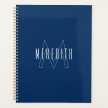 Einfaches Navy Blau Weiß Monogramm Name