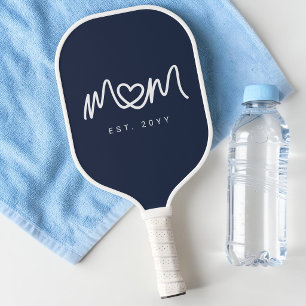 Einfaches Navy Blaues Herz Schrift Mama Gegründet Pickleball Schläger