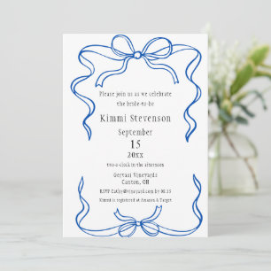 Einfaches Navy Blue Ribbon Frame Brautparty Einladung