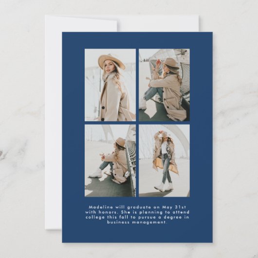 Einfaches Navy Script 5 Foto Collage Abschluss Ankündigung (Rückseite)