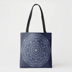 Einfaches Navyblau Florales Minimalistisches Manda Tasche
