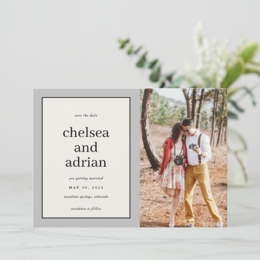 Einfaches neutrales Foto Save the Date (Stehend Vorderseite)