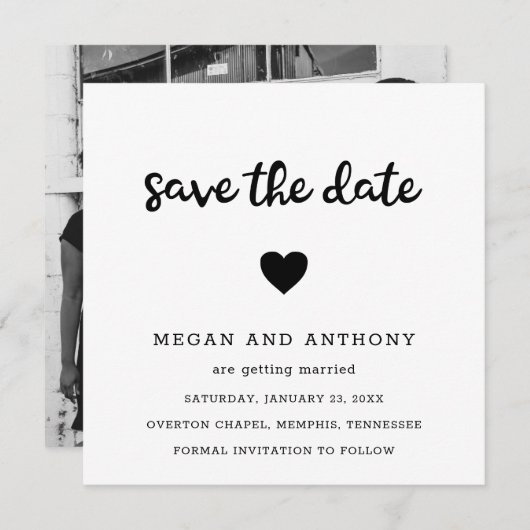 Einfaches Niedlich Heart Foto Moderne Hochzeit Save The Date (Vorne/Hinten)