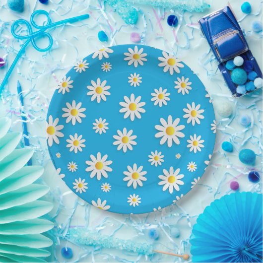 Einfaches Niedliches Blau mit weißem Daisy-Blumenm Pappteller (Party)