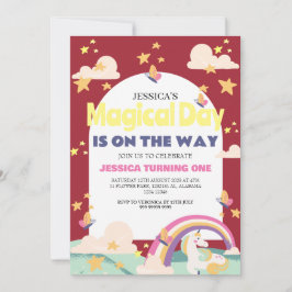 Einfaches Niedliches Girl Foto Unicorn Erstgeburte Einladung