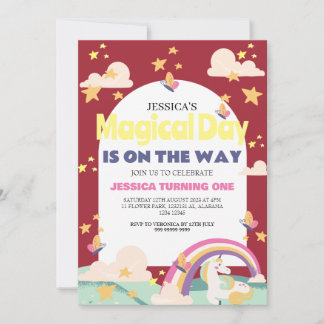 Einfaches Niedliches Girl Foto Unicorn Erstgeburte Einladung