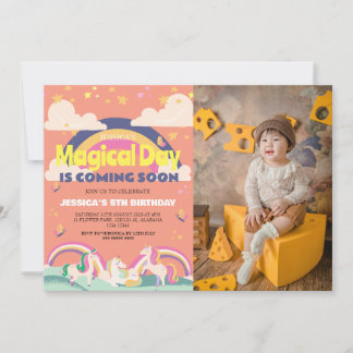 Einfaches Niedliches Girl Foto Unicorn Erstgeburte Einladung