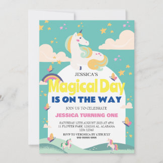 Einfaches Niedliches Girl Foto Unicorn Erstgeburte Einladung