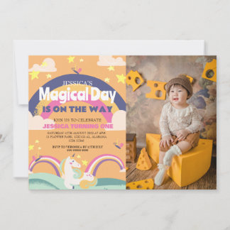 Einfaches Niedliches Girl Foto Unicorn Erstgeburte Einladung