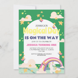 Einfaches Niedliches Girl Foto Unicorn Erstgeburte Einladung