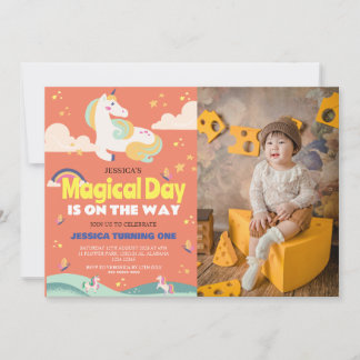 Einfaches Niedliches Girl Foto Unicorn Erstgeburte Einladung