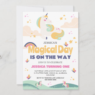 Einfaches Niedliches Girl Foto Unicorn Erstgeburte Einladung