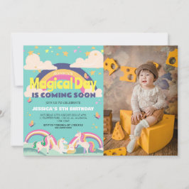 Einfaches Niedliches Girl Foto Unicorn Erstgeburte Einladung