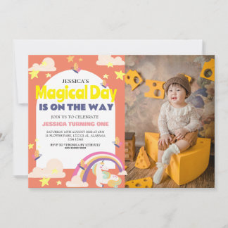 Einfaches Niedliches Girl Foto Unicorn Erstgeburte Einladung
