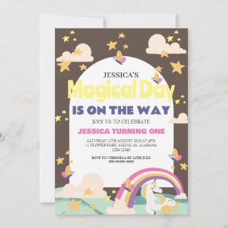 Einfaches Niedliches Girl Foto Unicorn Erstgeburte Einladung