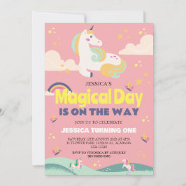 Einfaches Niedliches Girl Foto Unicorn Erstgeburte Einladung