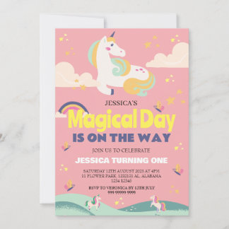Einfaches Niedliches Girl Foto Unicorn Erstgeburte Einladung