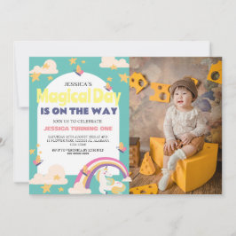 Einfaches Niedliches Girl Foto Unicorn Erstgeburte Einladung