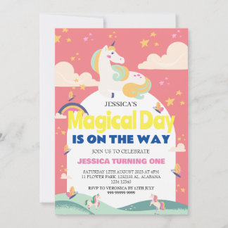 Einfaches Niedliches Girl Foto Unicorn Erstgeburte Einladung