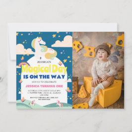 Einfaches Niedliches Girl Foto Unicorn Erstgeburte Einladung