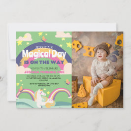 Einfaches Niedliches Girl Foto Unicorn Erstgeburte Einladung