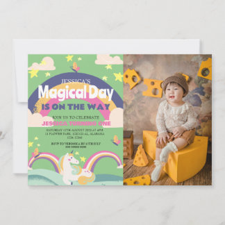 Einfaches Niedliches Girl Foto Unicorn Erstgeburte Einladung