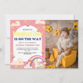 Einfaches Niedliches Girl Foto Unicorn Erstgeburte Einladung