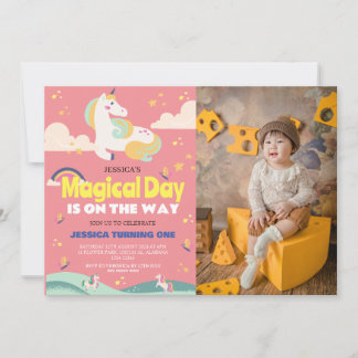 Einfaches Niedliches Girl Foto Unicorn Erstgeburte Einladung