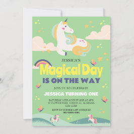 Einfaches Niedliches Girl Foto Unicorn Erstgeburte Einladung