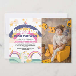 Einfaches Niedliches Girl Foto Unicorn Erstgeburte Einladung