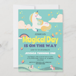 Einfaches Niedliches Girl Foto Unicorn Erstgeburte Einladung