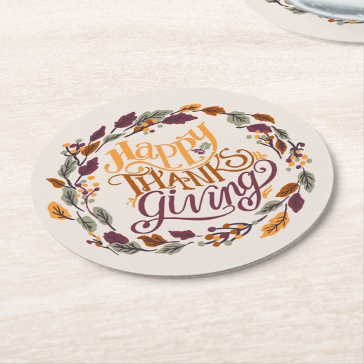 Einfaches Niedliches Glück Erntedankend Pumpkin Fa Runder Pappuntersetzer (Angewinkelt)