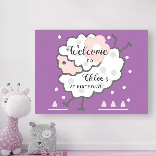 Einfaches Niedliches Jumping Lamm Lavender Geburts Poster