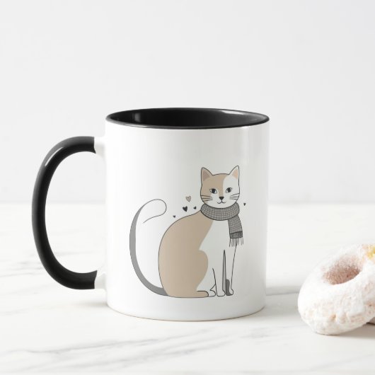 Einfaches niedliches Katzenmiedetier mit Valentini Tasse (Mit Donut)
