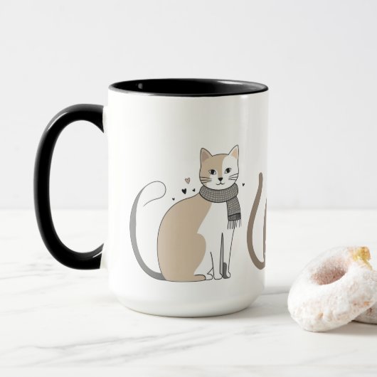 Einfaches niedliches Katzenmiedetier mit Valentini Tasse (Mit Donut)