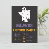 Einfaches Niedliches White Ghost Black Halloween Einladung (Stehend Vorderseite)