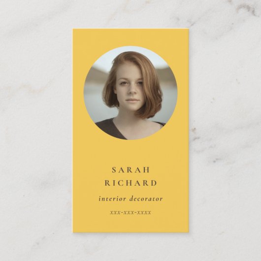Einfaches Ockergelbes Berufliches Foto Visitenkarte (Vorderseite)