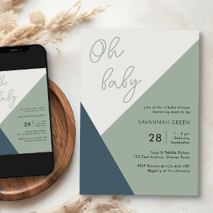 Einfaches Oh Baby Schrift Sage Tricolor Baby Showe Einladung