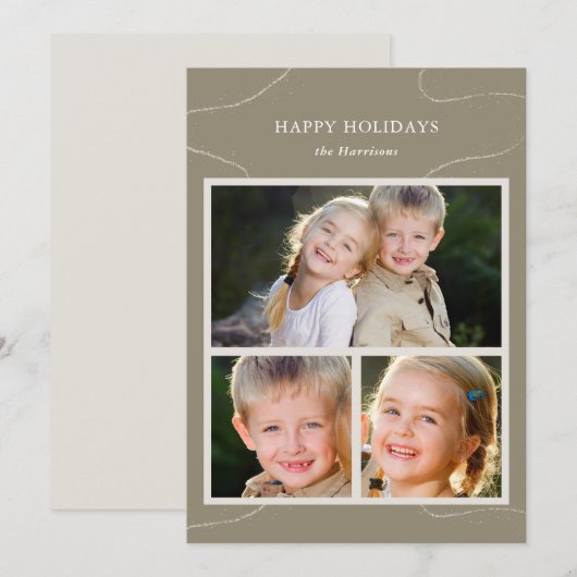 Einfaches Oliven-Grün-Mehrfach-Fotocollage-Christm Feiertagskarte (Vorne/Hinten)