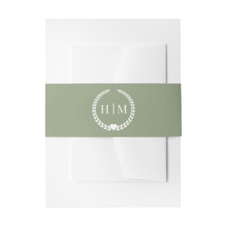 Einfaches Oliven Grün Minimalistisches Monogramm Einladungsbanderole