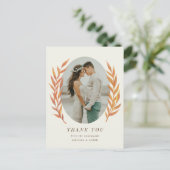 Einfaches Orange Branch Wedding Foto Vielen Dank Postkarte (Stehend Vorderseite)
