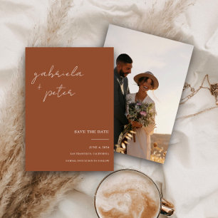 Einfaches Orange Foto Hochzeit retten das Datum Einladung