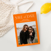 Einfaches orangefarbenes Foto Save the Date Einlad