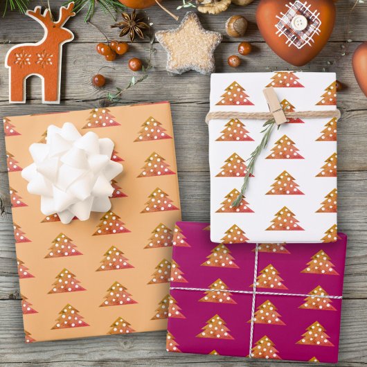 Einfaches Orangefarbenes Weihnachtsbaummuster Geschenkpapier Set