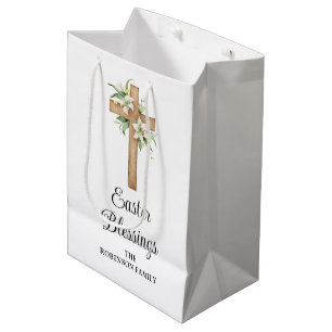 Einfaches Ostersegen Religiöses Blumenkreuz Mittlere Geschenktüte