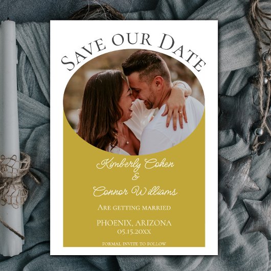 Einfaches ovales Foto Save the Date | Marigold