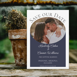 Einfaches ovales Foto Save the Date Navy Blue