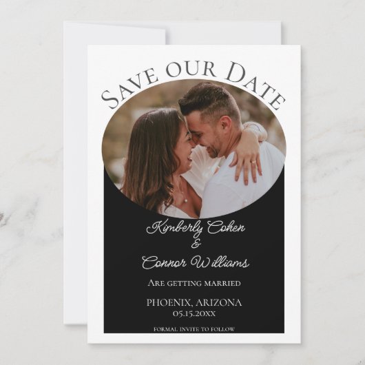 Einfaches ovales Foto Save the Date | Schwarz (Vorderseite)