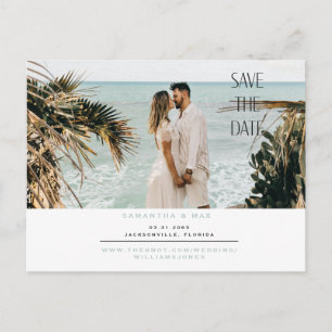 Einfaches Paar-Foto Seafoam Save-the-Date Einladungspostkarte