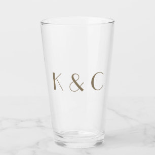 Einfaches Paar Goldtext Initialen Hochzeit Glas